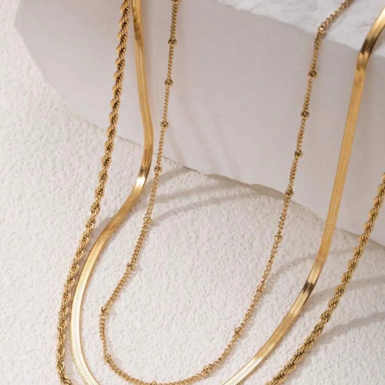 14k Gold Plated Waterproof Stainless Steel unisex Necklace Delicate Gold Figaro Chain Necklace, 14k Gold Plated Snake Chain Necklace And Simple Gold Layered Necklace With Geometric Pendants, Perfect Gift For Women and men