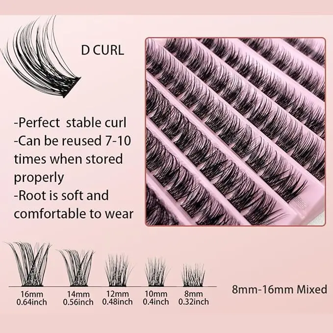 Lash Clusters 120Pcs DIY Eyelash Extenisons Natural Look Wispy Clusters Lashes 8-16MM D Curl Individual Lashes DIY at Home Wispy Fluffy Lash Extensions Reusable Individuals DIY at Home Makeup Eyelashes Extensions Eyelash Extensions 3