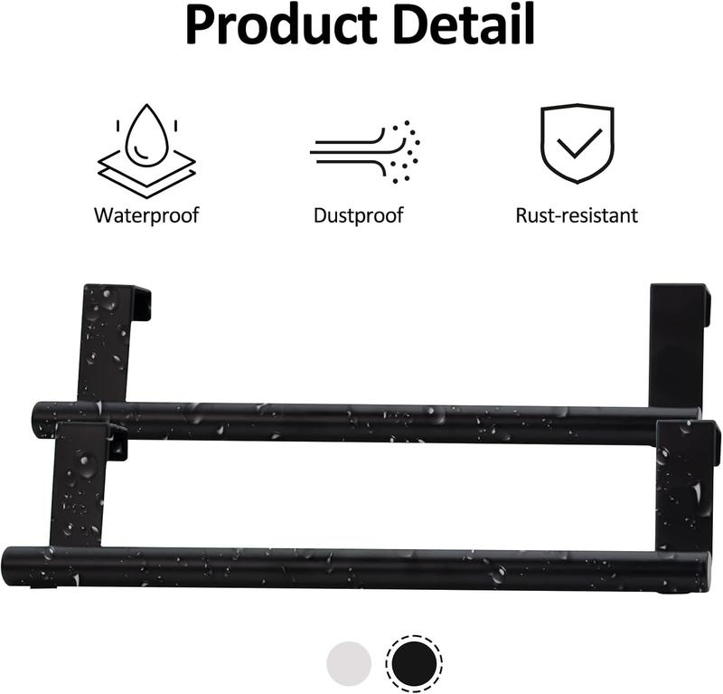 2pcs Over the Door Towel Rail, TACYKIBD Tea Towel Holder Hanger Storage, 23cm Dish Towel Holder for Hanging Over The Cupboard Drawer Cabinet Kitchen Bathroom Bar (Black) 3