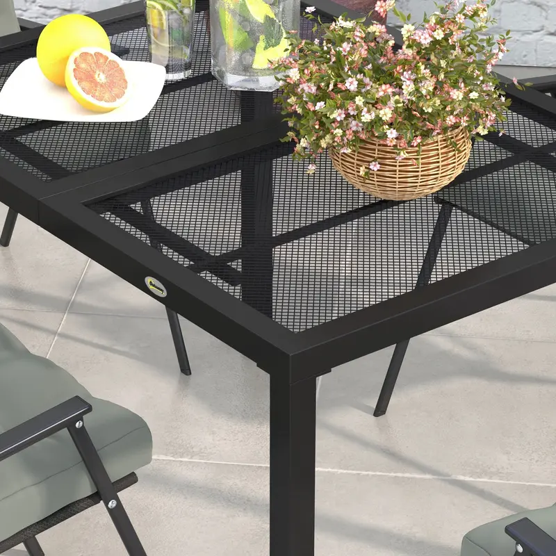 Outsunny Four-Seater Steel Garden Table, with Wired Top - Grey 6