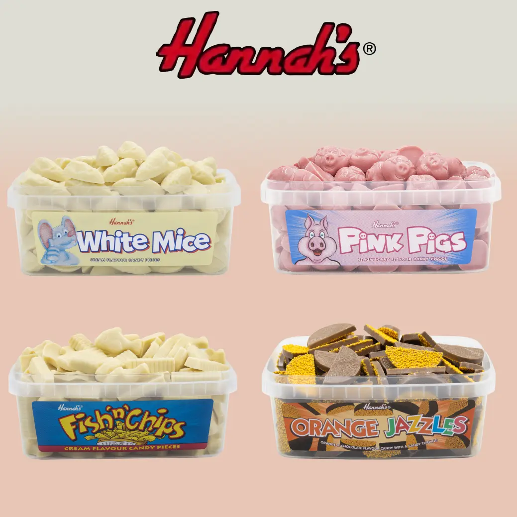 Hannah's Sweet Tubs - Jazzles, Pink & White Mice, Skull Crushers & More - Sugar Candy Snack