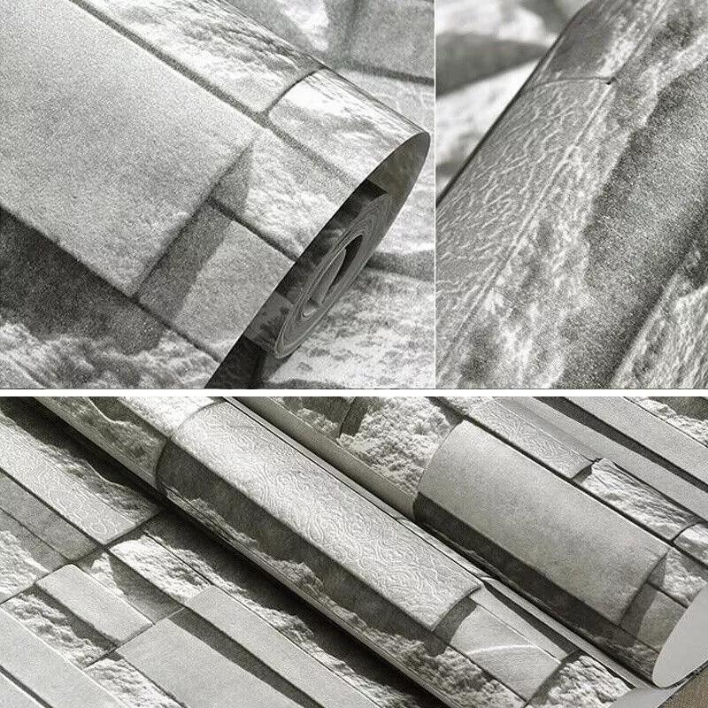 3D Effect Grey Brick Wallpaper Wall Shimmer Tones Effect Faux Metallic Feature 2