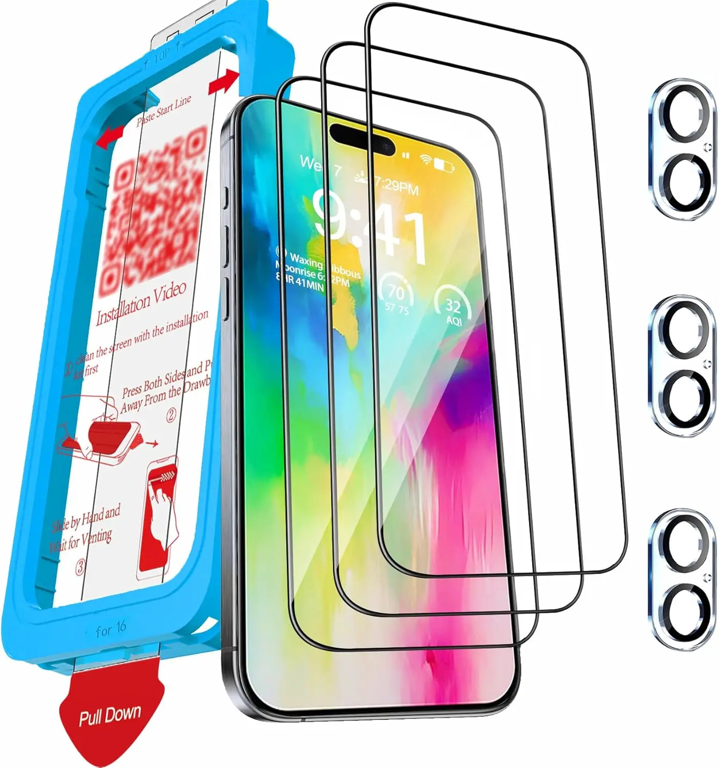 Milomdoi 3 Pack Screen Protector for iPhone 16 with 3 Pack Camera Lens Protector,9H+ Tempered Glass Accessories for iPhone 16