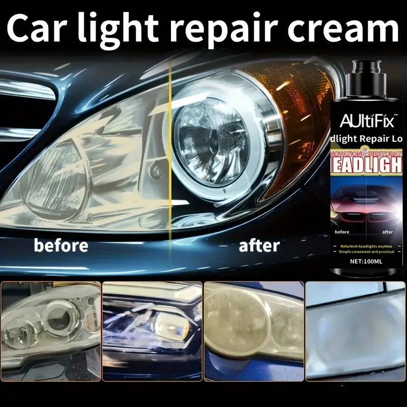 AULTIFIX Car Headlight Repair Cream, 100ml, Anti-Oxidation & Scratch Repair, PVC Plastic Polish, Universal Fit for Car Light Maintenance & Care 2
