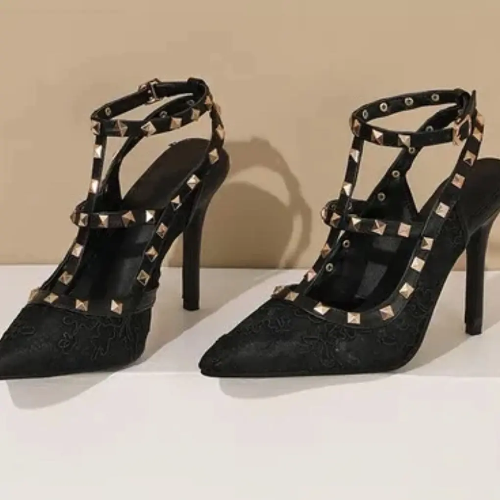 Viv Women's Black Pointed Heels, Girls Stylish Footwear