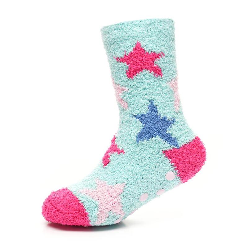 A2Z 4 Kids Girls Cosy Socks with Non-Skid Gripper Pack of 2 Super Soft Fluffy Slipper Socks for Warm Winter Comfort Hearts, Stars & Stripes Soft Warm Socks 5
