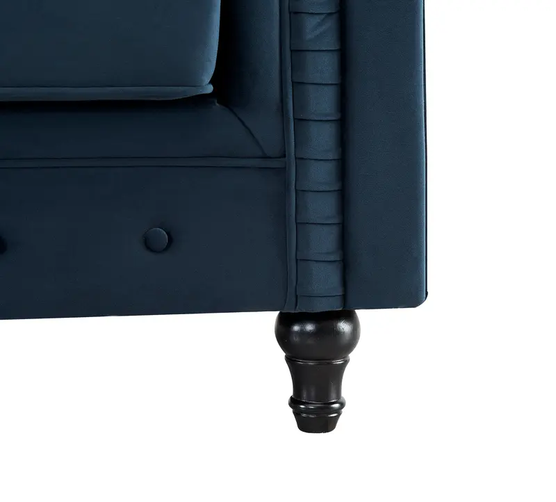 Chesterfield Velvet Fabric 3 Seater Sofa, Midnight Blue 6