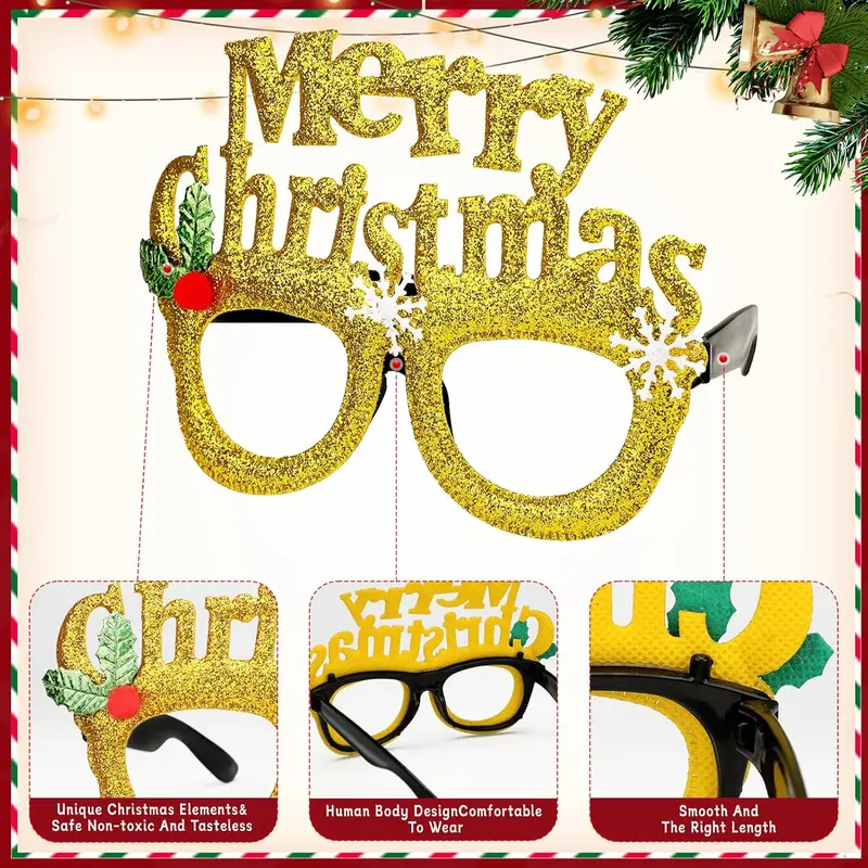 Christmas Glasses Glitter Party Glasses Frames Christmas Decoration Eyeglasses for Christmas Parties New Year Favors Photo Booth 5