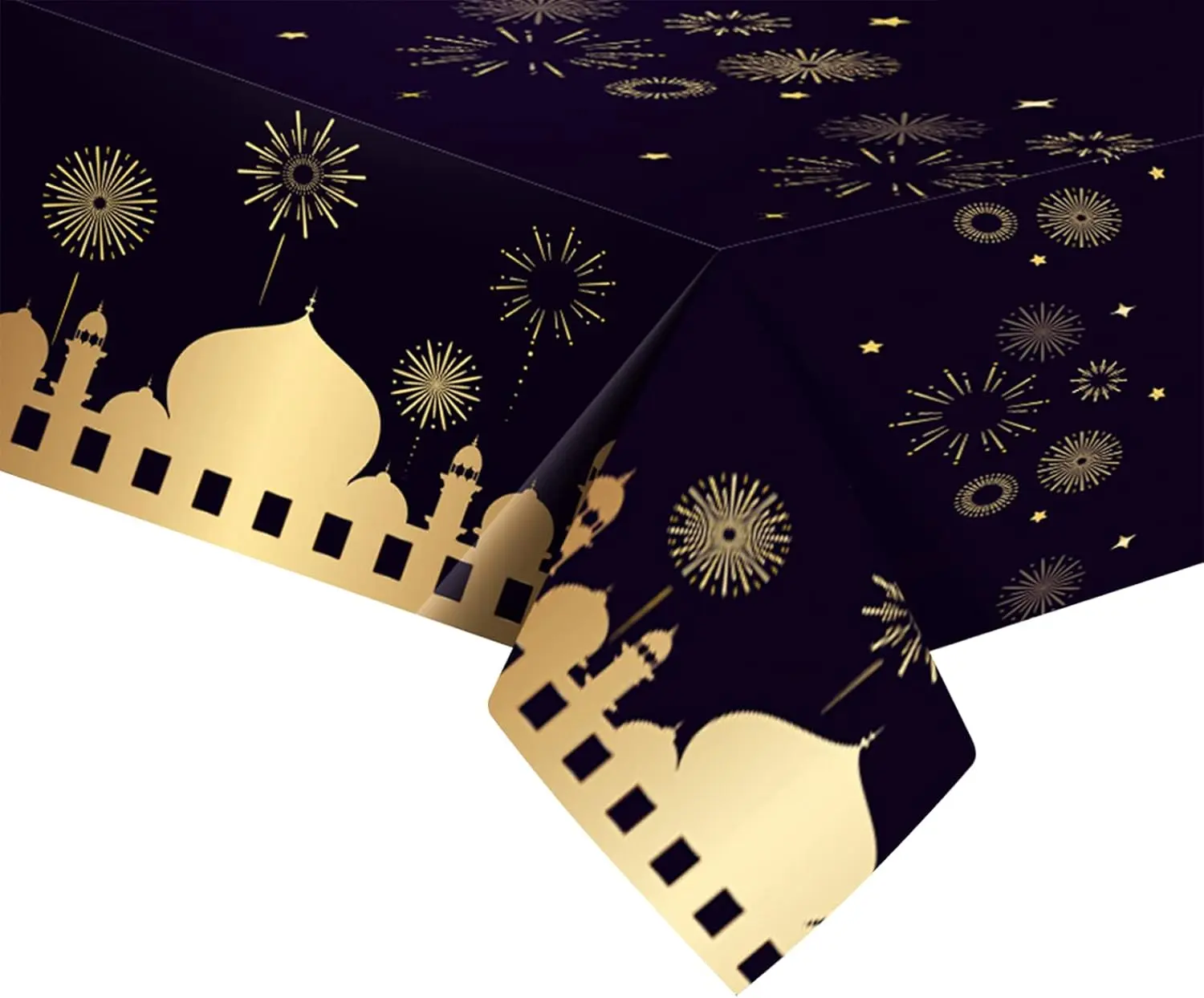 Black Eid Table Cloth Party Plastic Tablecloth,130*220cm Large Eid Ramadan Mubarak Tablecloth Waterproof Table Cover Moon&Star Rectangular Table Cover for Eid Ramadan Decorations Muslim Party Supplies