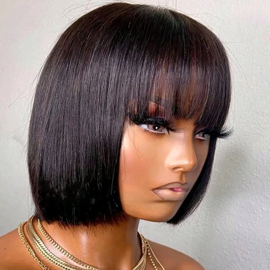 Brazilian 10 inch  Human Hair Wig with bangs