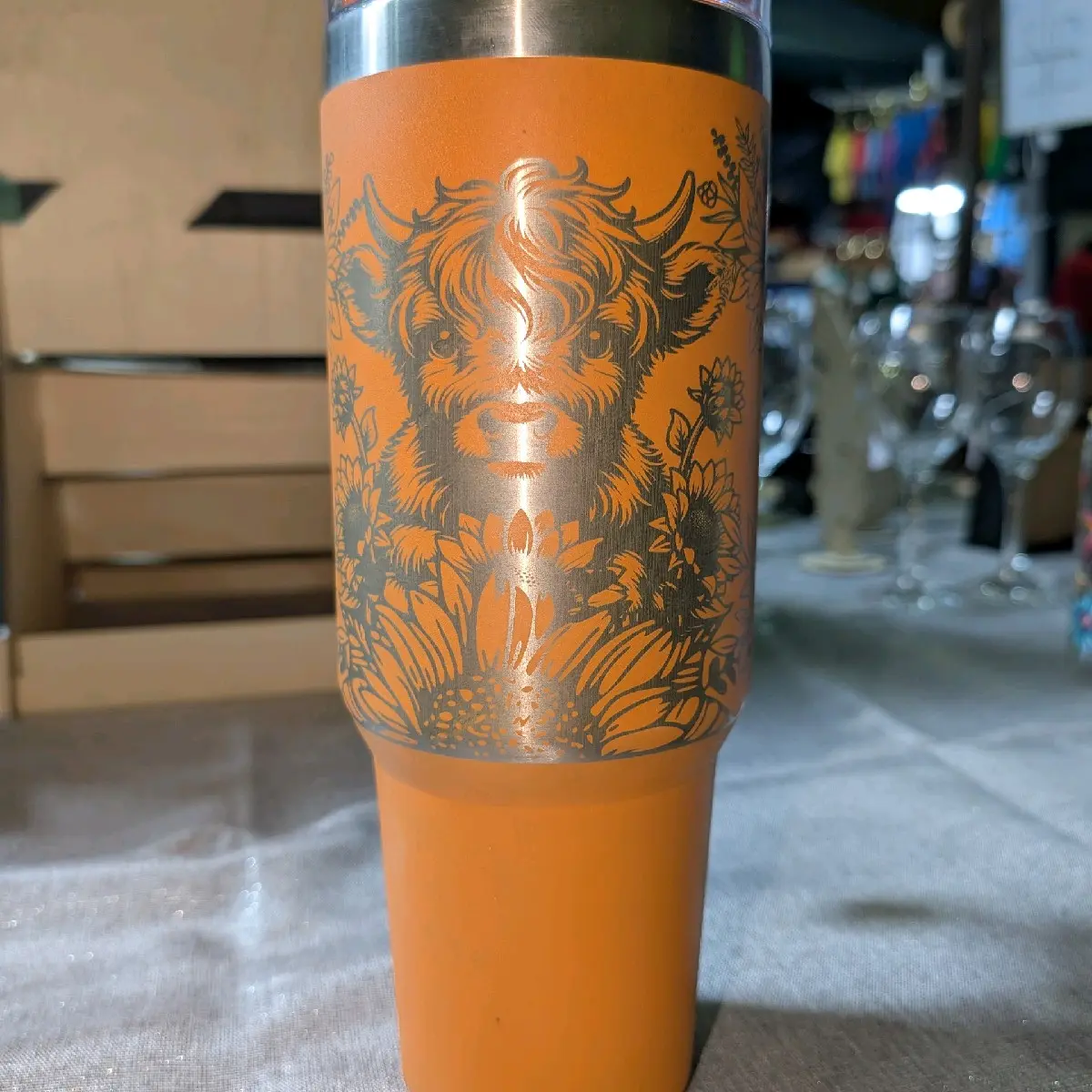 Orange, stainless steel insulated 40oz Custom engraved tumbler. With handle and straw, perfect  for hot and cold drinks, gifts for him and her, drinkware flask. Coffee Lid Stylish Personalised Reusable Sturdy Mug Bottles