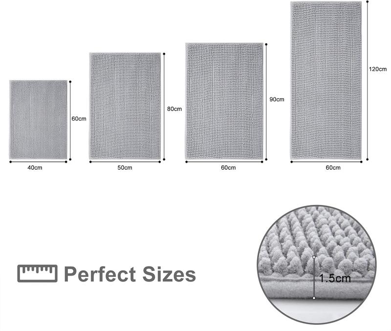 Product Introduction of Non Slip Chenille Bath Mat Extra Soft Bathroom Mat, Super Absorbent Fluffy Bath Mats for Bathroom, Machine-Washable Quick Dry Bath Rug Foot Mat, 40 x 60 cm, Grey Cozy 7