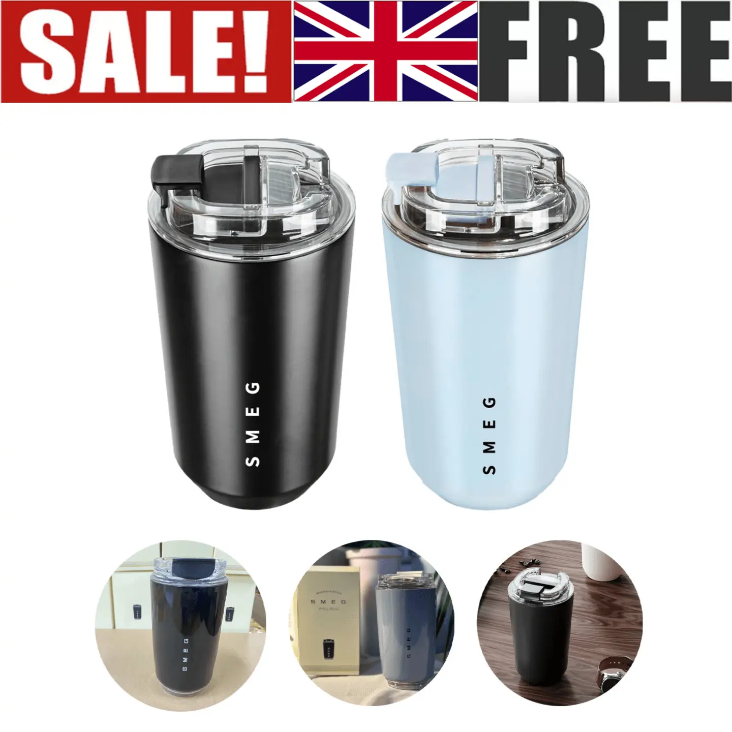 240ml Smeg Coffee Mug Stainless Steel Travel Water Bottle Insulated Cup UK