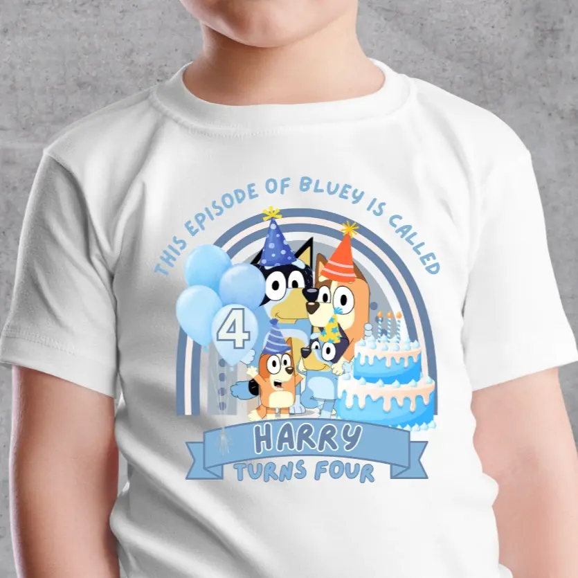 Personalised kids birthday t-shirts, Bluey t-shirt, personalised Bluey t-shirt, Bluey Birthday t-shirt, Personalised birthday gifts clothing