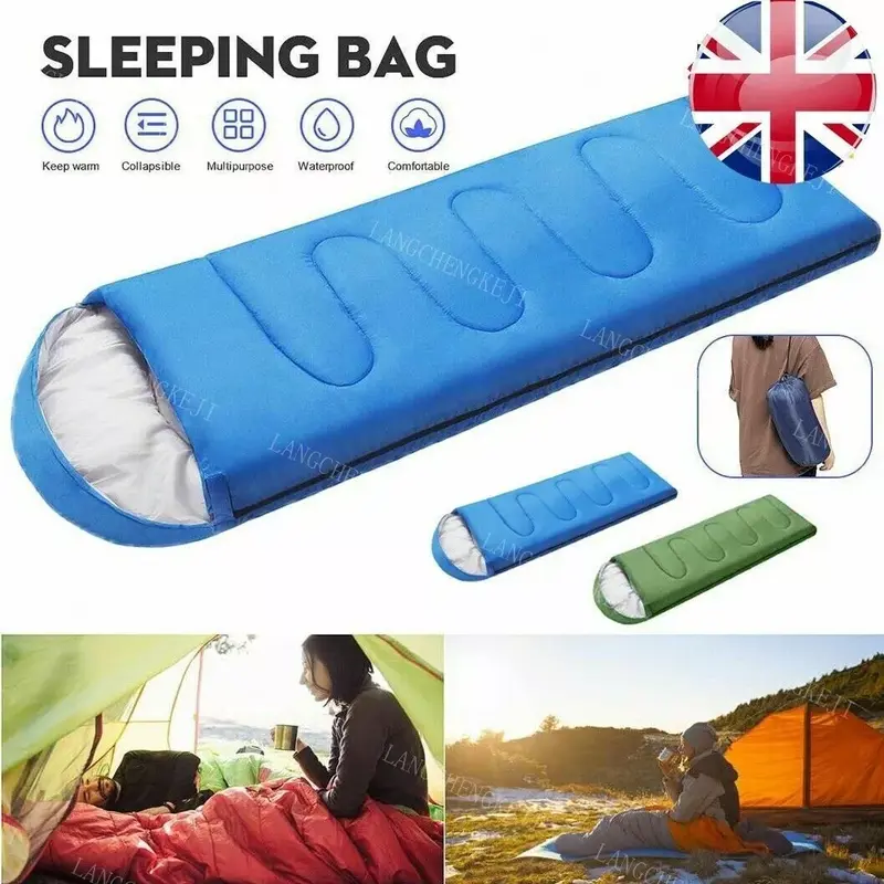 4 SEASON SINGLE SLEEPING BAGS CAMPING RECTANGULAR ENVELOPE ZIP UP KIDS ADULT UK 7