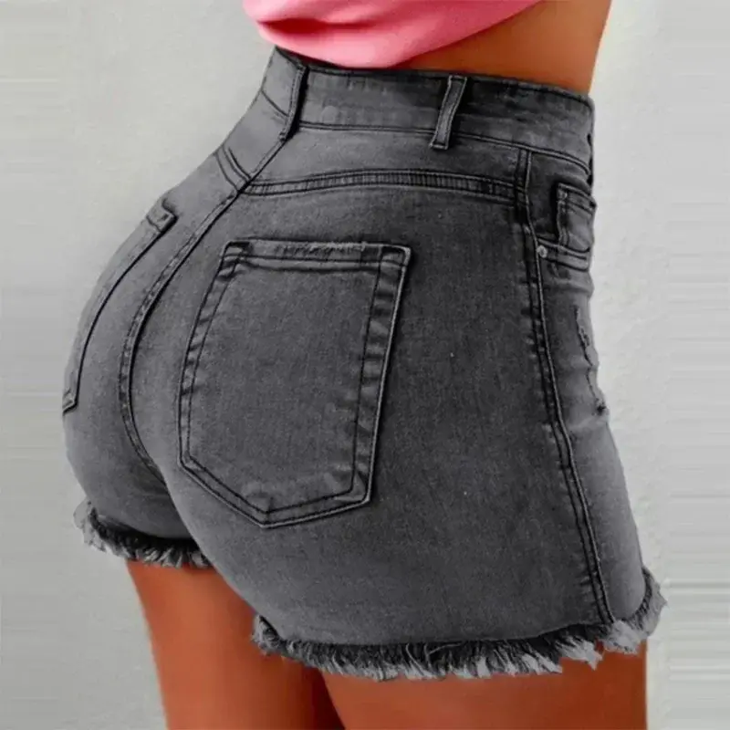Women's Denim Stretch Shorts Stretch Tassel Distressed High Waist Hot Pants Women's Jeans Available in Multiple Colors Bottoms Womenswear Basic Skinny 0