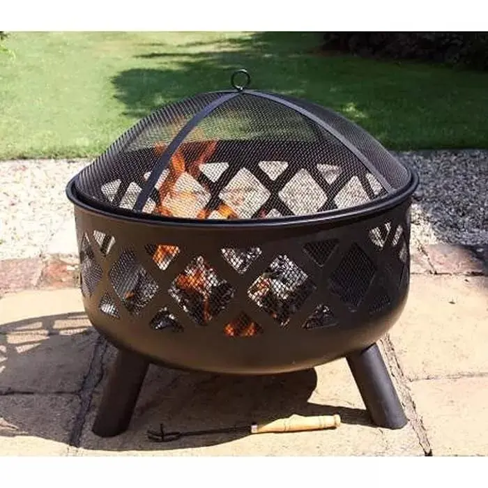Burning Metal Fire Pit 61cm Letant Outdoor Garden Firewood BBQ Bonfire Patio 1
