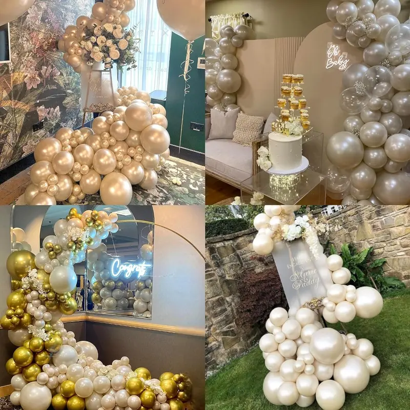 Pearl White Sand Balloons Pearl Beige Balloons Arch Double-Stuffed White Balloon Different Sizes 18/12/10/5inch 61pcs Ivory Cream Balloons Garland for Wedding Birde to be Birthday Anniversary Decor 2
