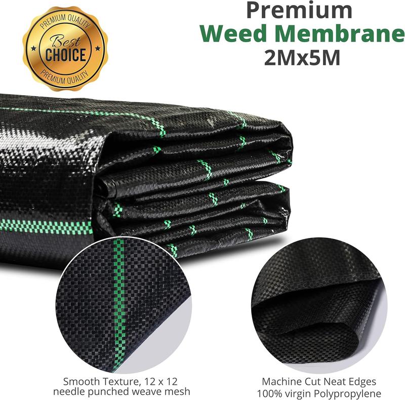 Weed Control Membrane 2M x 5M 105GSM Heavy Duty Weed Membrane Breathable Weed Control Fabric Landscape Fabric for Weed Barrier in Garden, Ground Cover, Raised Bed, Underdecks and Walkways 1