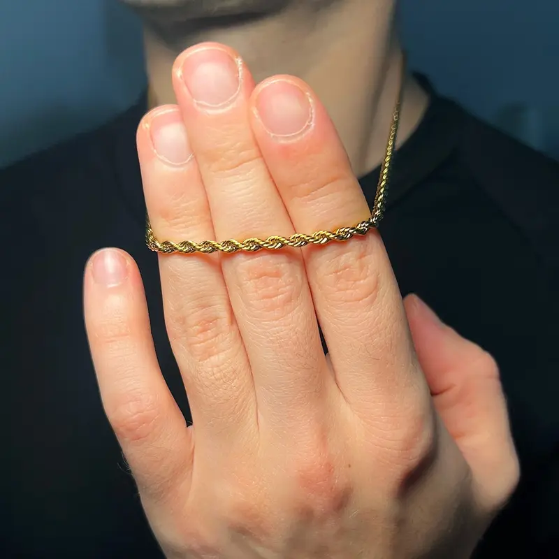 Classic Gold Rope Chain Necklace, 18”-24”, 45cm-60cm Length, 3mm Thickness, Stainless Steel 18 Inch, Boys Layering Chains 6