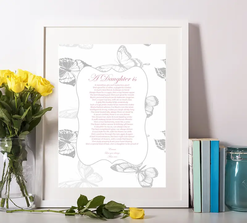 Personalised Daughter Gift Poem Poetry Print For Birthday Christmas Butterflies Wall Art Decor Artistic Decoration 1