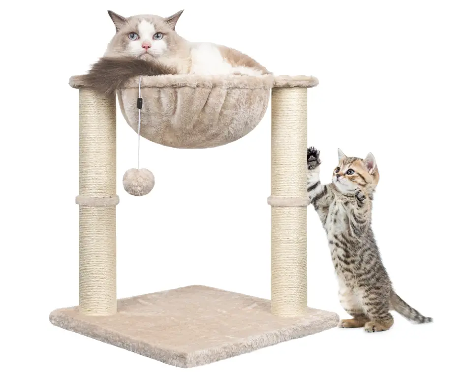 Cat Scratching Post, 50cm Cat Tree with Cat Hammock Bed, Scratching Posts for Indoor Cats with Hanging Ball Toy, Small Cat Tree for Kitten Pets Playing and Relaxing, Beige