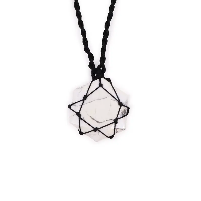 White Howlite Hexagon Pendant – Calming Gemstone Necklace 0