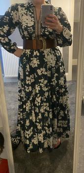 Product Review of Women's Floral Print Embroidered Trim Bishop Sleeve Notch Neck A-line Long Dress, Dresses for Women, Boho Spring & Fall Summer, Maxi Dresses for Vacation, Holiday Dresses, Belleza Fits, Womenswear from S**y 0