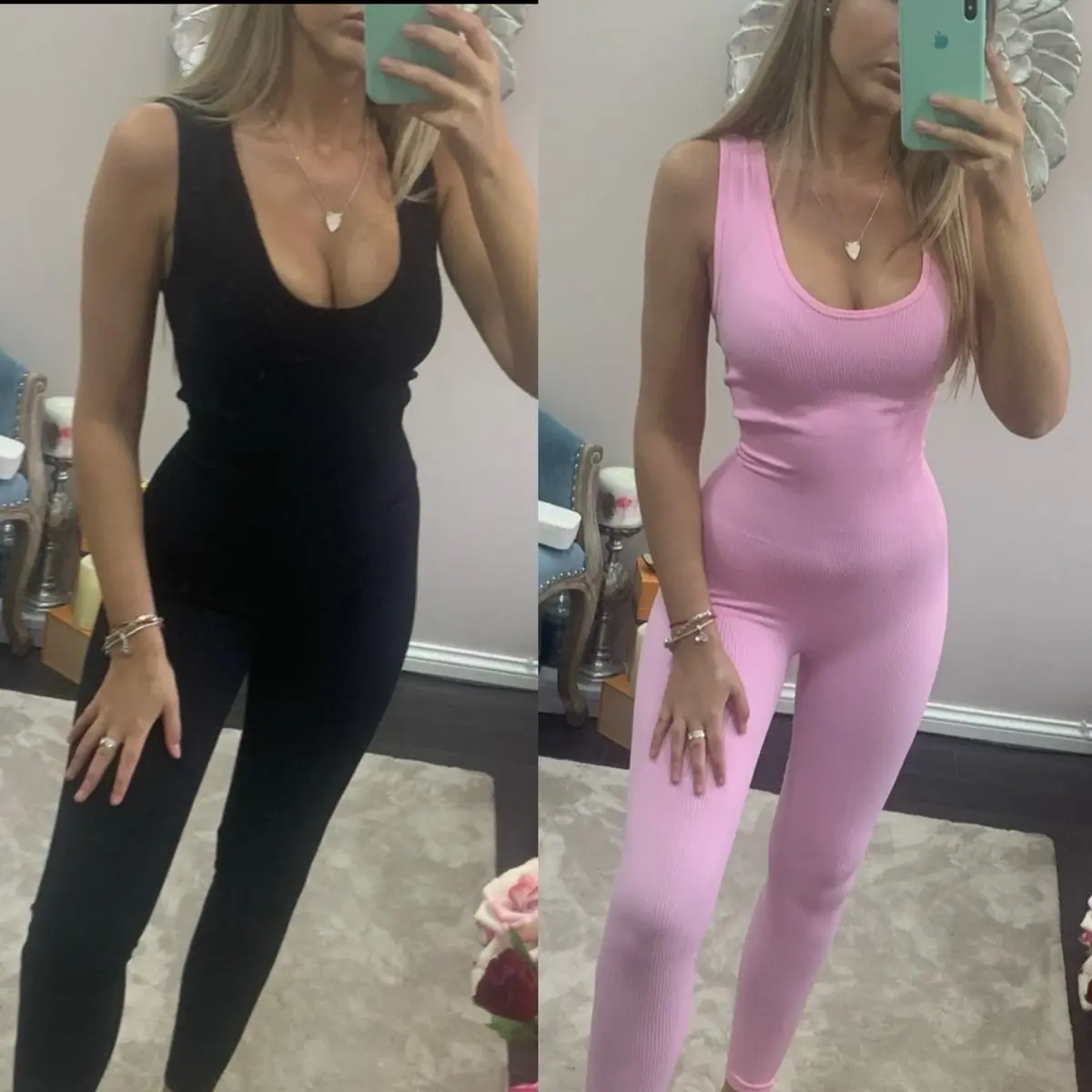 Ribbed v-neck jumpsuit
