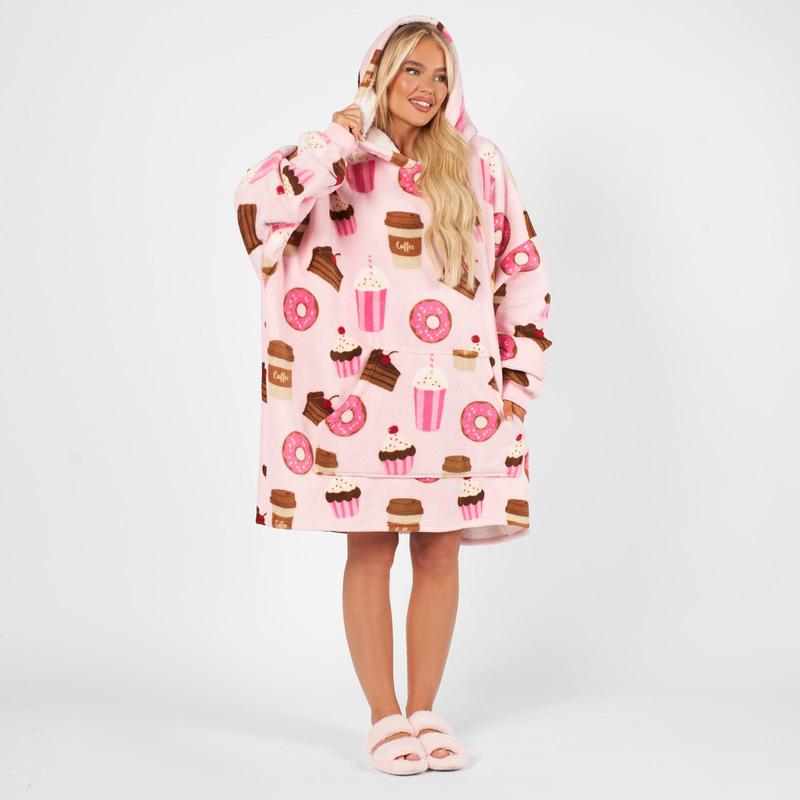 OHS Coffee Cake Hoodie Blanket Wearable Throw Hooded Fleece Blanket 4