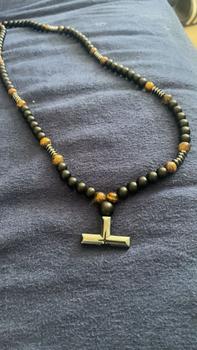 Product Review of Retro Tiger Eye Stone Beaded Design Cross Charm Decor Pendant Necklace, Trendy All-match & Exquisite Jewelry for Men As Gift, Girlfriend Gifts from O**W 0