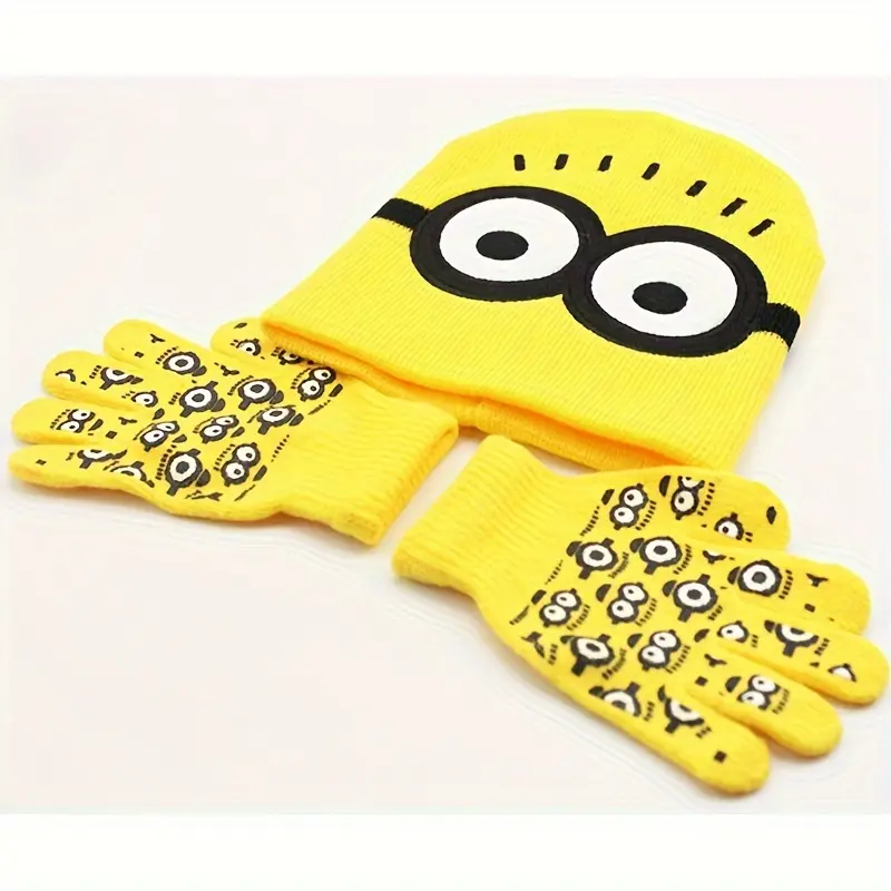 Knit Beanie and Gloves Set: Adorable Cartoon Winter Warmers, Perfect for Christmas, New Year, or Birthday Gifts 5