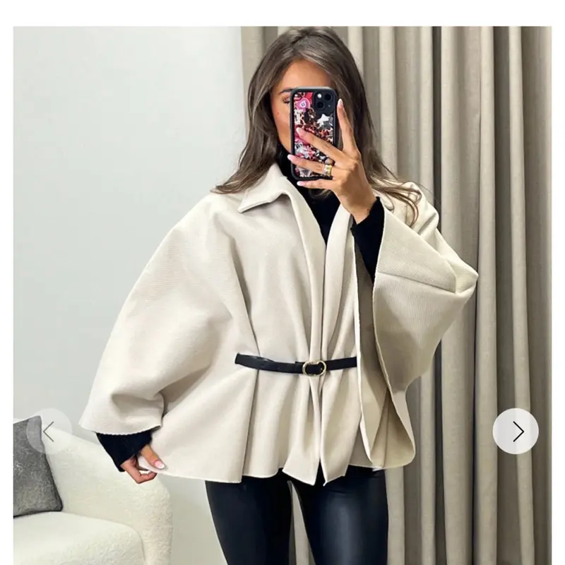 Gracelea striped wool look belted button cape 0