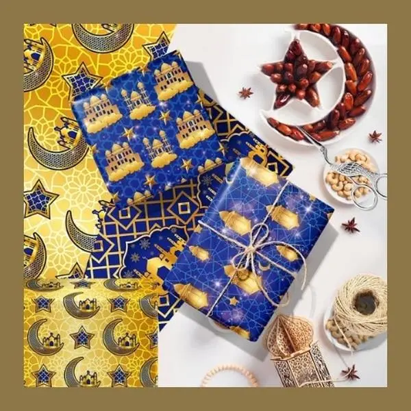 EID GIFT WRAP Blue and Gold