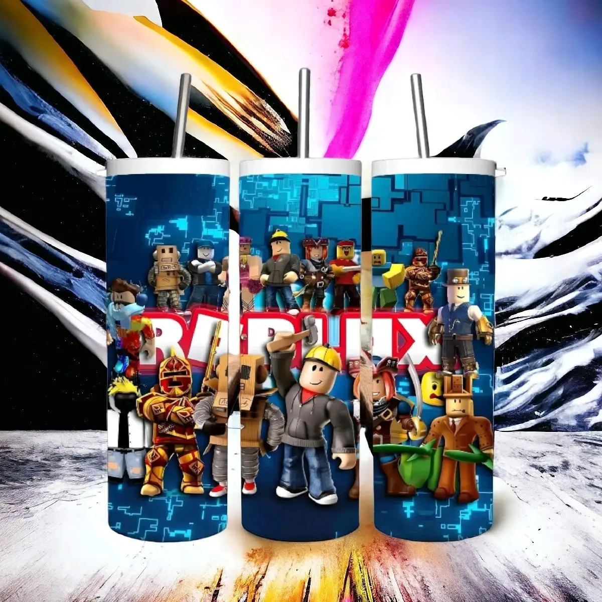 Roblox Inspired Skinny with Lid & Plastic Straw.... Bottles Drinkware Cup Stylish Mug Portable Washable Bottled Reusable halloween bottle Tumbler custom tumblers Water Bottles multicoloured leak-proof cups