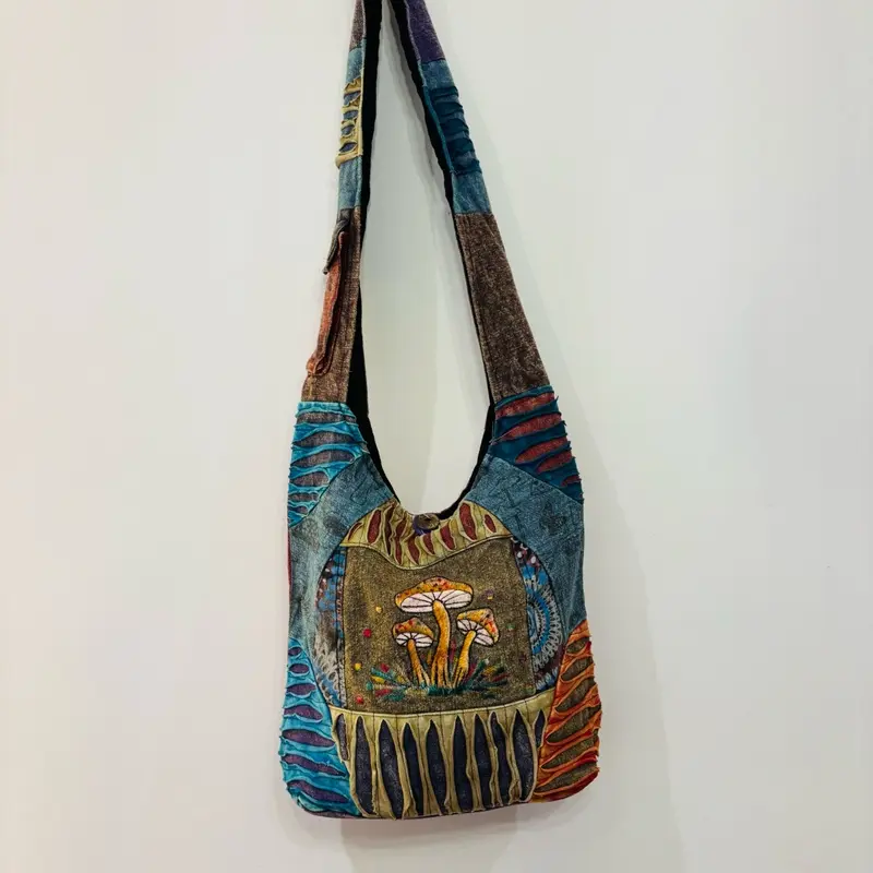 Hippie Crossbody, Boho Cotton Embroidered Bag with Zip Closure 4