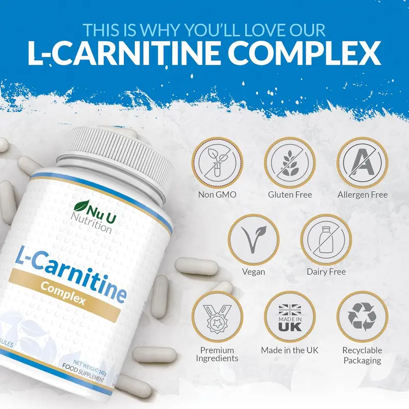 L-Carnitine Complex 2200mg - 180 High Strength Vegan Capsules - with Riboflavin, Biotin, Chromium, Vitamin D, B3 & B6 - L Carnitine Tartrate Supplement - Made in The UK - Nu U Nutrition 5