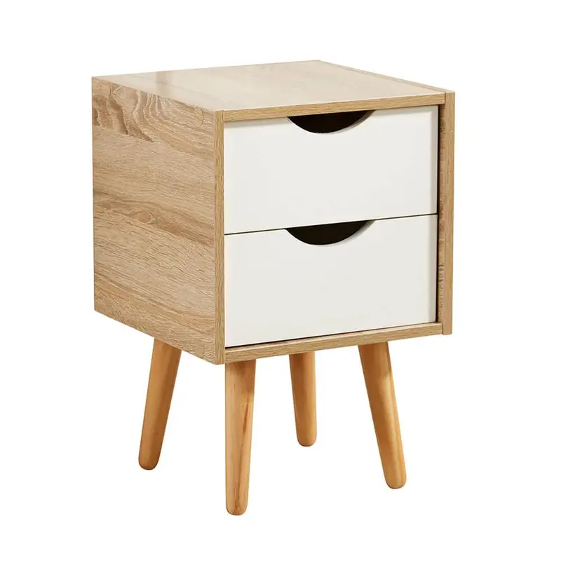 Big Furniture Warehouse Bedside Cabinet 2 Drawer Oak White Lamp Side Table Solid Wood Legs Scandi Style 0