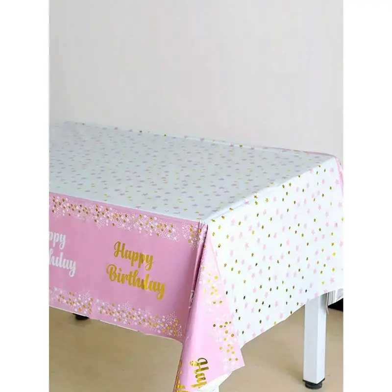 1pc Dual-Color Happy Birthday English Letter Print Tablecloth, Oil And Water Resistant, Suitable For Children's Birthday Party 2