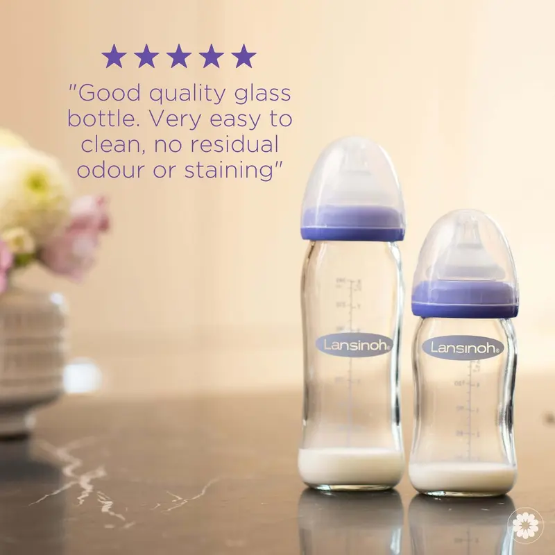 Lansinoh Glass Feeding Bottles 160ml with NaturalWave Teat for breastmilk or combi feeding 5