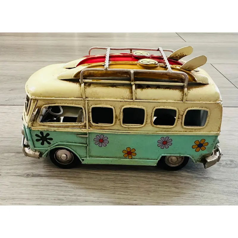 Vintage Style Floral Camper Van Ornament Tin Metal Retro Antique Home Decor 1