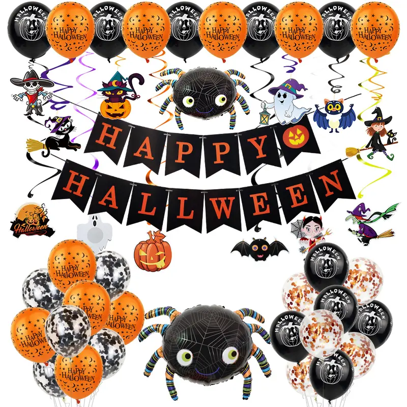 UK Seller Halloween Party Decorations Balloons Kids Party Balloon Pumpkin Bat Spider Spooky Decoration Banner Pack Set 1