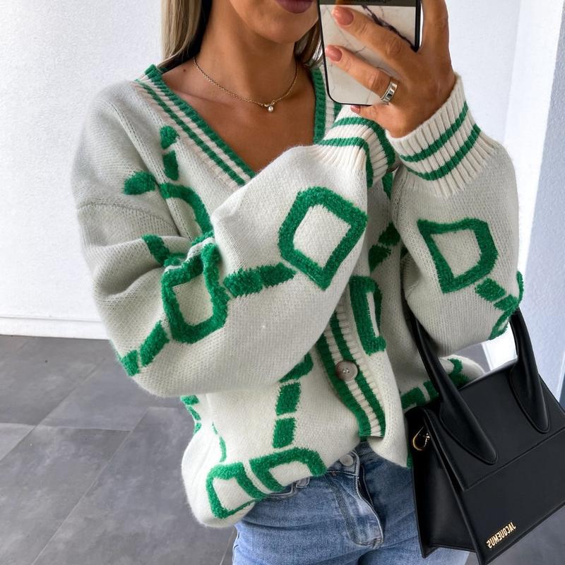 Women's Colorblock Contrast Binding Button Front Cardigan, Casual Drop Shoulder Long Sleeve V Neck Cardigan Sweater for Winter  & Fall, Ladies Knitwear for DailyWear, Workwear, Preppy 80s Clothes 3