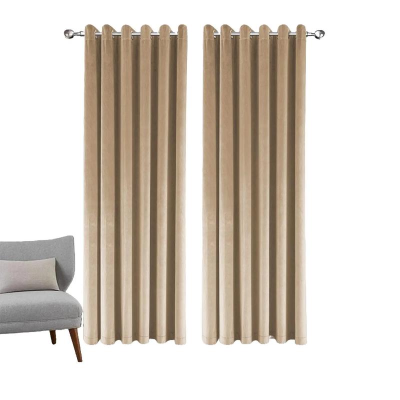 Imperial Rooms Crushed Velvet Beige Curtains for Living Room - Fully Lined Ring Top Soft Bedroom Blackout Curtain With 2 Matching Tie Backs 1