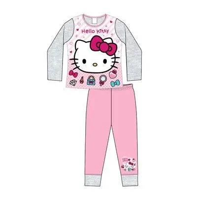 Hello Kitty Girls Pyjamas Pjs Nightwear Sleepwear Pajamas Kids Childrens Older Character Car Grey Pink Cute Sublimation Two Piece Set Long Sleeve Top Trousers Sanrio