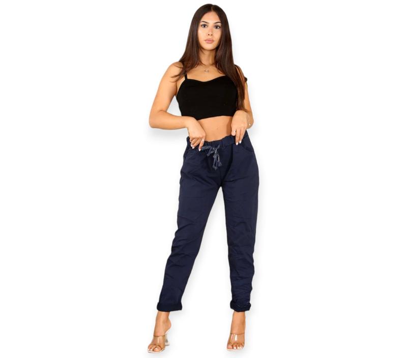 Women's Ladies Stretch Plain Magic Pants Comfy Lagenlook Trousers Magic Stretchy Crushed Italian Joggers Casual Fabric 5