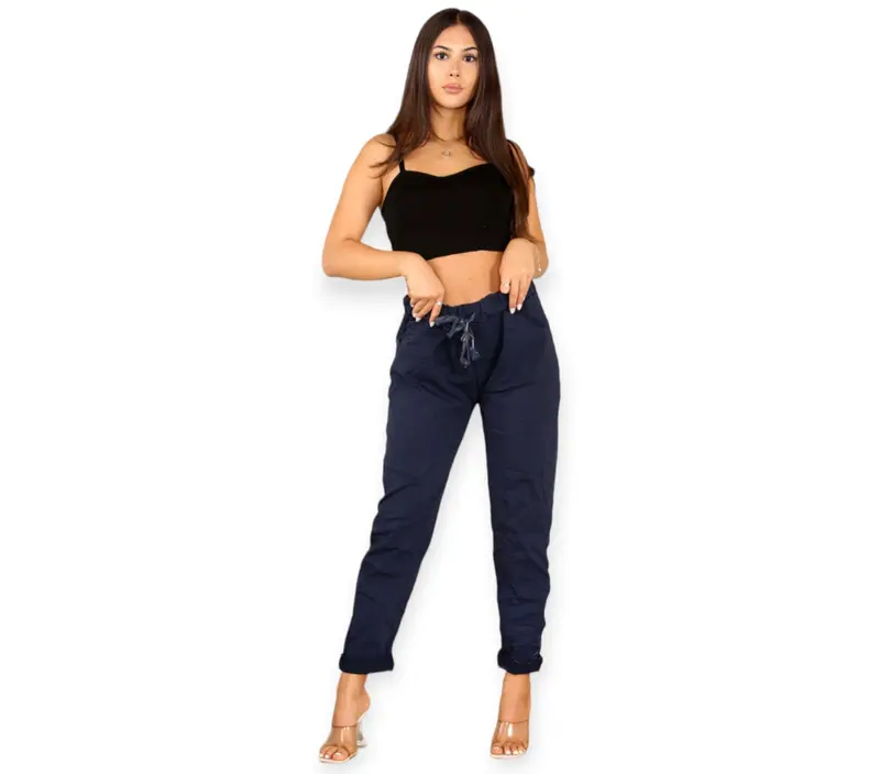 Women's Ladies Stretch Plain Magic Pants Comfy Lagenlook Trousers Magic Stretchy Crushed Italian Joggers Casual Fabric 5