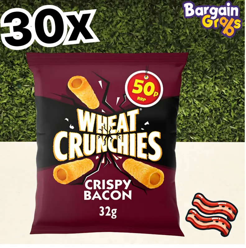 30 x Wheat Crunchies Bacon Crisps 32g – Smoky & Crunchy Snack, Crispy Savory 1