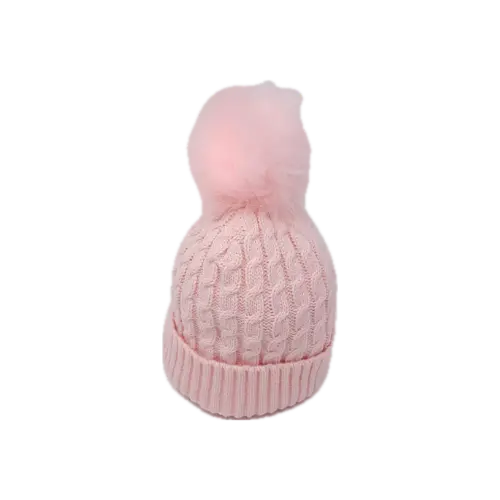 Baby Cable Knit Fur Pom Hat 1