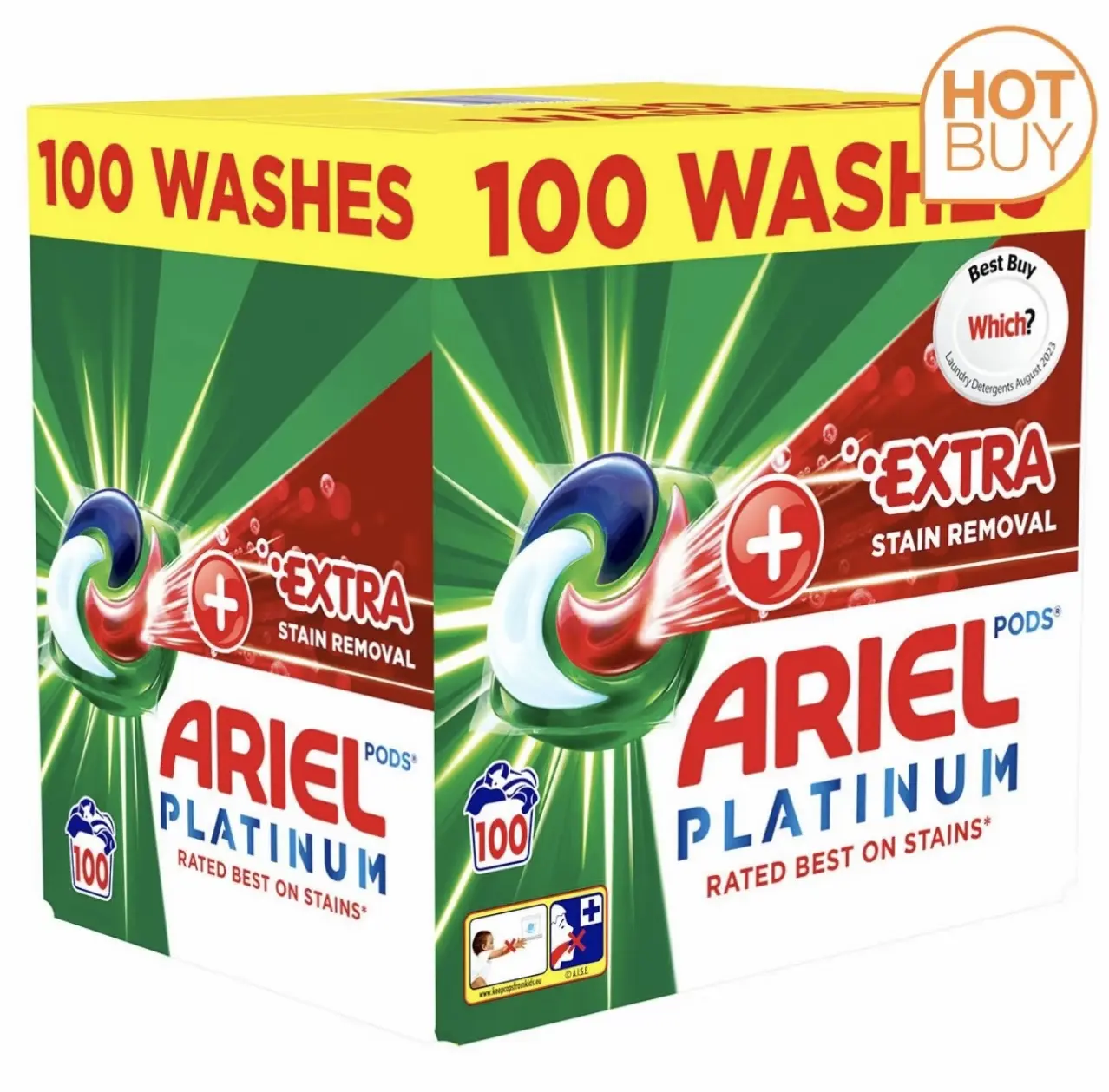 Ariel Platinum Washing Pods 100 Washes 2320G +Extra Stain Removal On top Household Cleaning Plastic